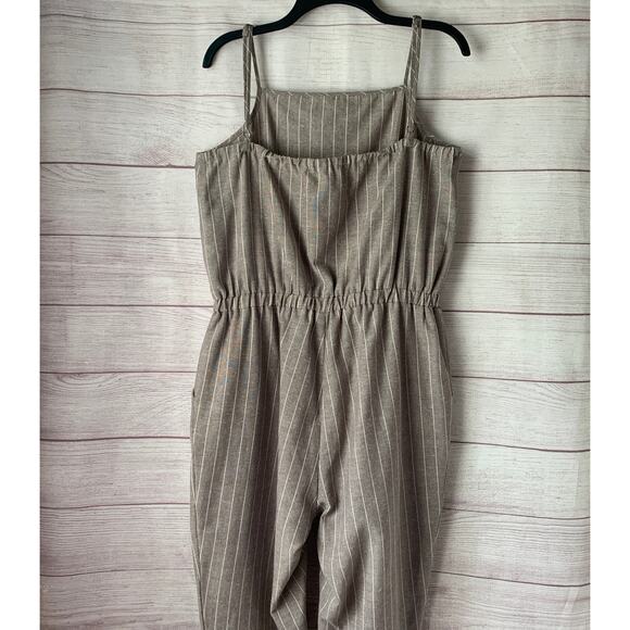 Ci Sono Linen Collection Gray White Striped Jumpsuit Tie String Waist Size XL - Picture 5 of 15